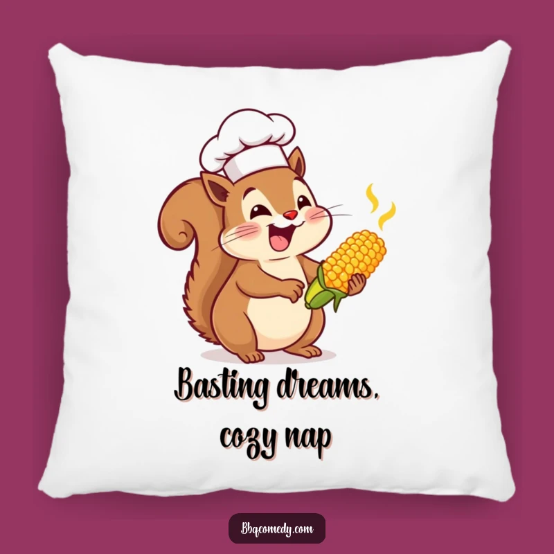 Funny Squirrel Chef Pillow - Joyful Corn Basting Accent Cushion Gift!