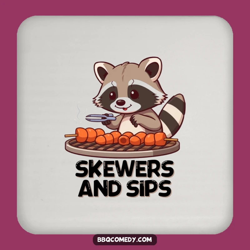 Funny Raccoon Grill Coaster Set - Playful Skewer Drink Protector Gift!