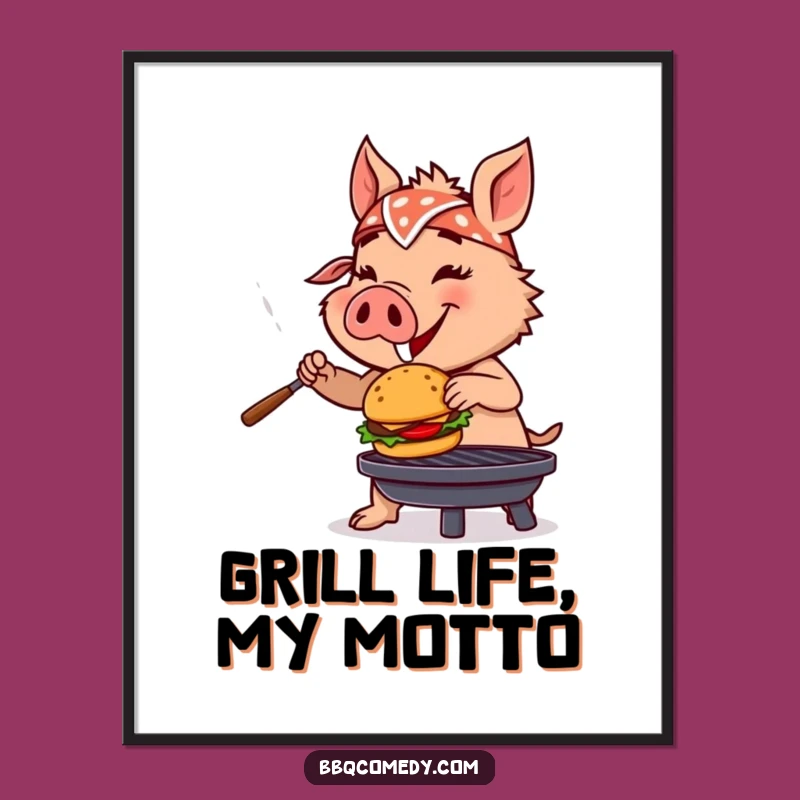 Funny Boar Grilling Poster - Hilarious BBQ Wall Art Gift for Foodies!