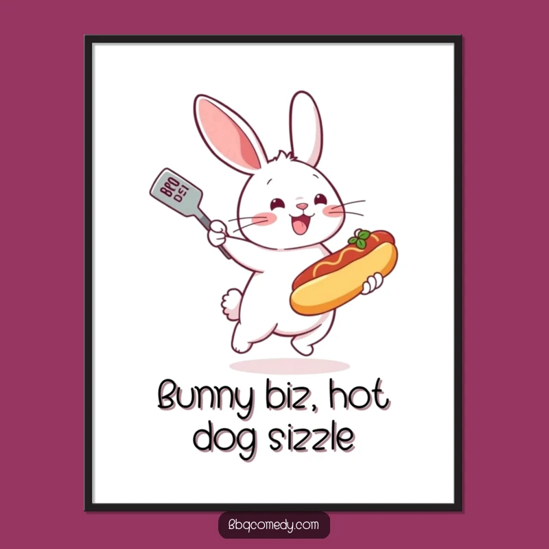 Funny Free Printable Wall Art: Bunny Hot Dog Chef, Playful Grill Decor Downloadable Art