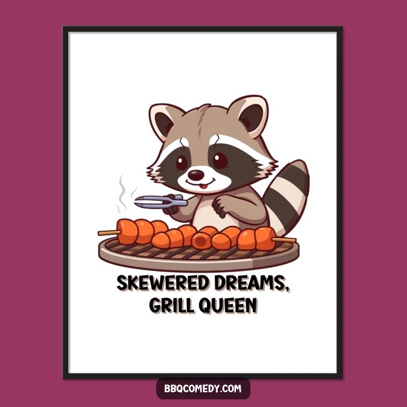 Funny Free Printable Wall Art: Raccoon Skewer Master, Quirky Grill Decor Downloadable Art