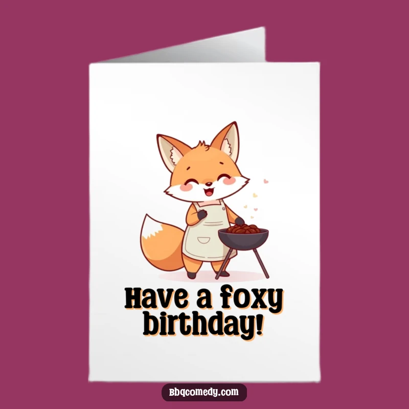 Free Printable Birthday Card: Fox BBQ Fan, Cheerful Grilling Humor Downloadable Gift