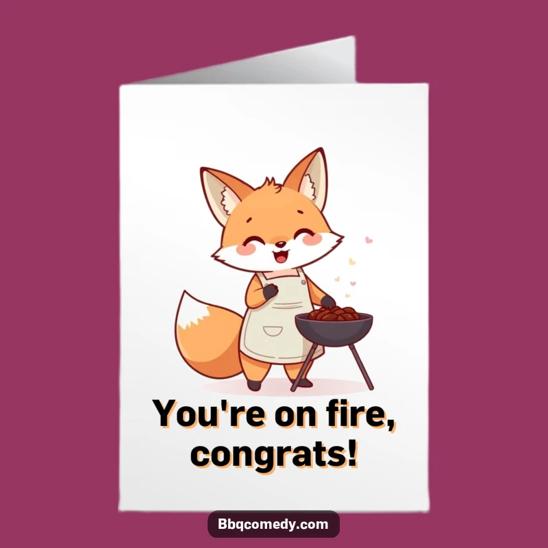 Free Printable Congrats Card: Fox BBQ Master, Joyful Achievement Downloadable Gift