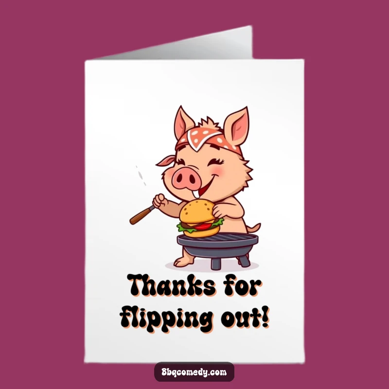 Free Printable Thank You Card: Boar Burger Griller, Humorous Gratitude Downloadable Gift